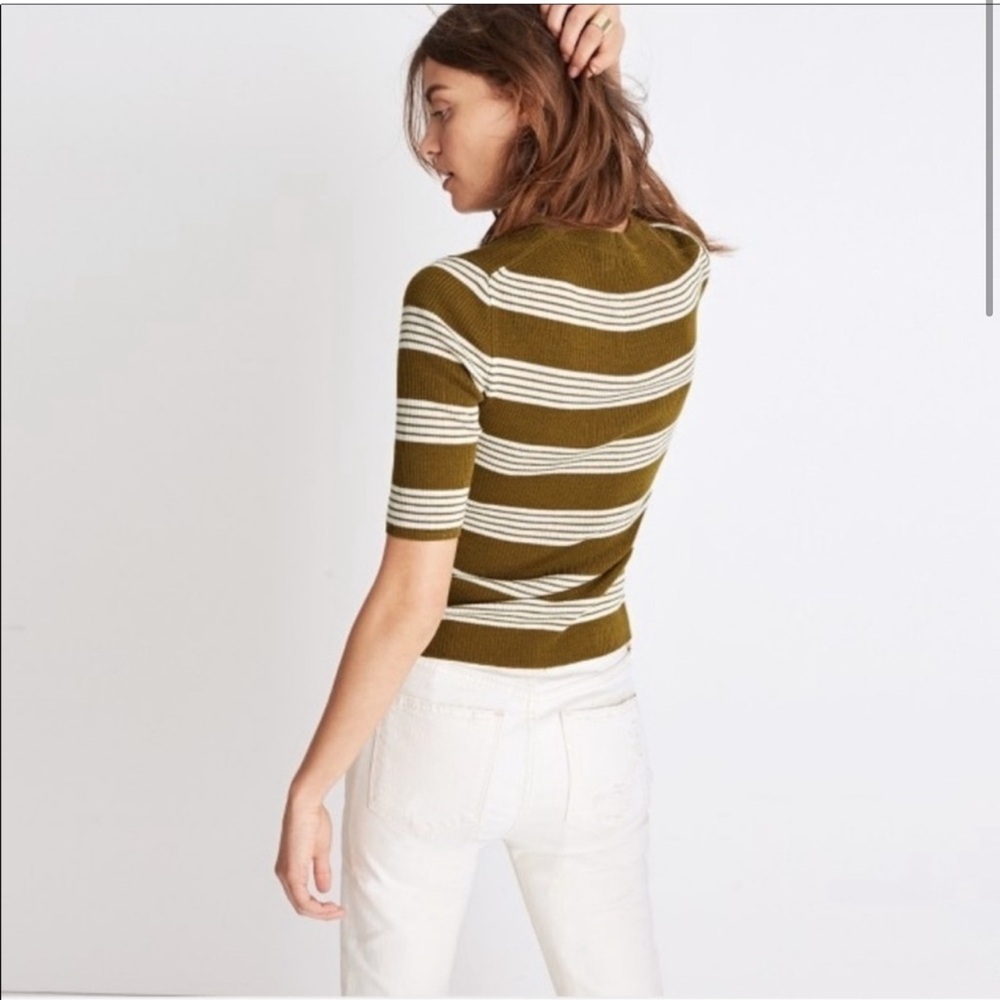 Madewell Olive and White Striped Short Sleeve Tee